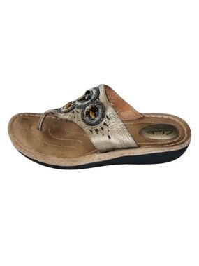 Clarks Brown‎ and Black Decorative Elements Leather Thong Flip-flop Sandals